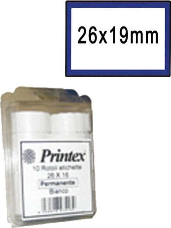 Rotolo da 600 etichette per Printex Z 17 - 26x19 mm - adesivo removibile - bianco - cornice blu - Printex - pack 10 rotoli Cancelleria e prodotti per ufficio/Archivio ufficio e accessori per scrivania/Etichette divisori per schedario e timbri/Etichette ed etichette adesive/Etichette per prezzatrici Eurocartuccia - Pavullo, Commerciovirtuoso.it