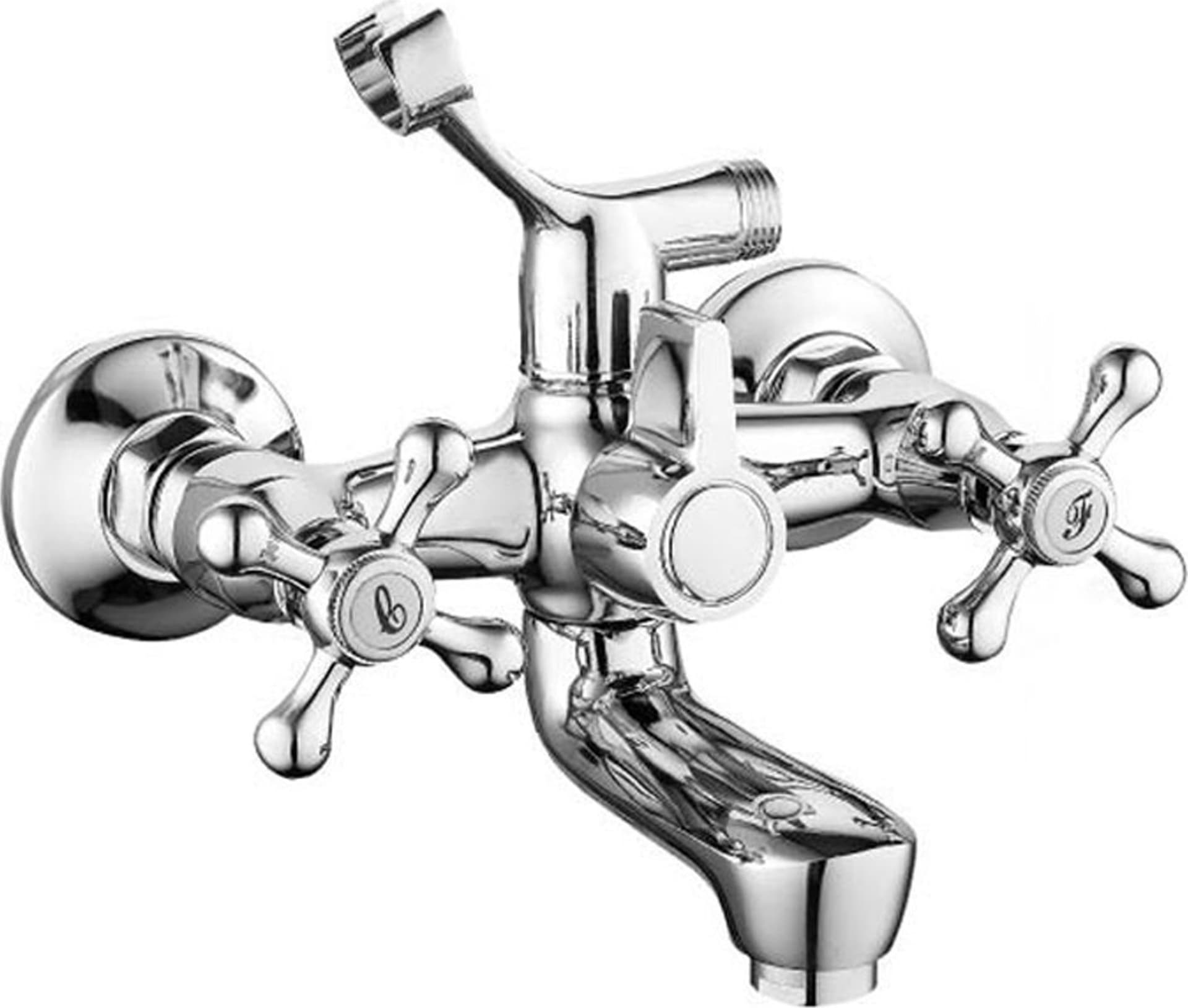 Rubinetto-Gruppo-Vasca-Da-Bagno-Cromato-Con-Attacco-Per-Doccia-Bicomando-A-Croce