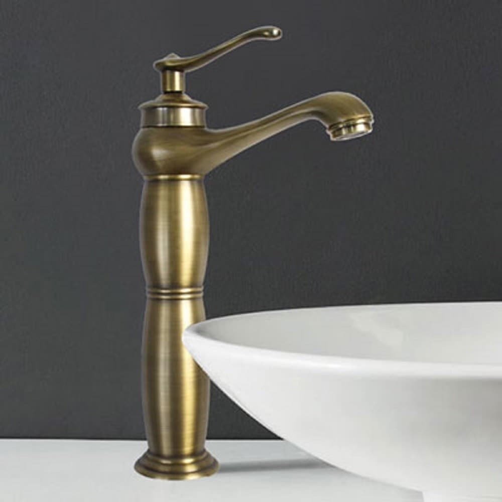 Rubinetto-Lavabo-Bronzo-A-Canna-Alta-Miscelatore-Monoforo-Lavandino-Bagno