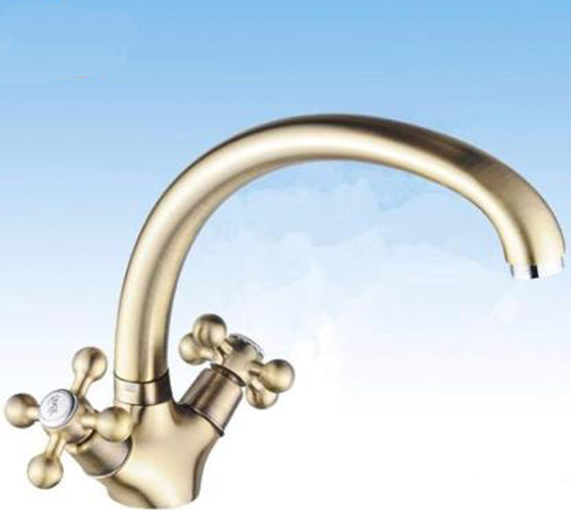 Rubinetto-Miscelatore-Per-Lavello-Cucina-A-Croce-Comando-A-Vite-Bronzo-Bronzato