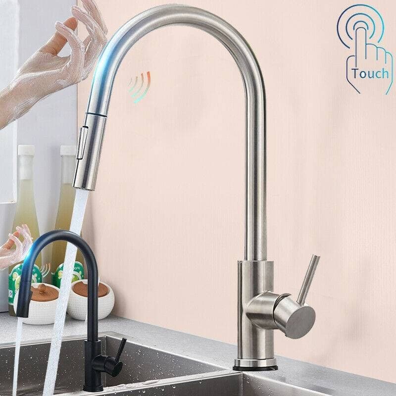 Rubinetto-Monocomando-Lavello-Cucina-Con-Sensore-Touch-Con-Doccetta-Estraibile