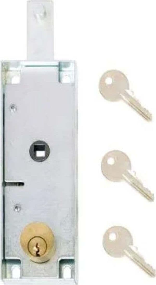 SACAR---SERRATURA-BASCULANTE-DA-APPLICARE-PER-SERRANDE---ACCIAO-ZINCATO-155X56MM---CILINDRO-A-PROFILO-TONDO