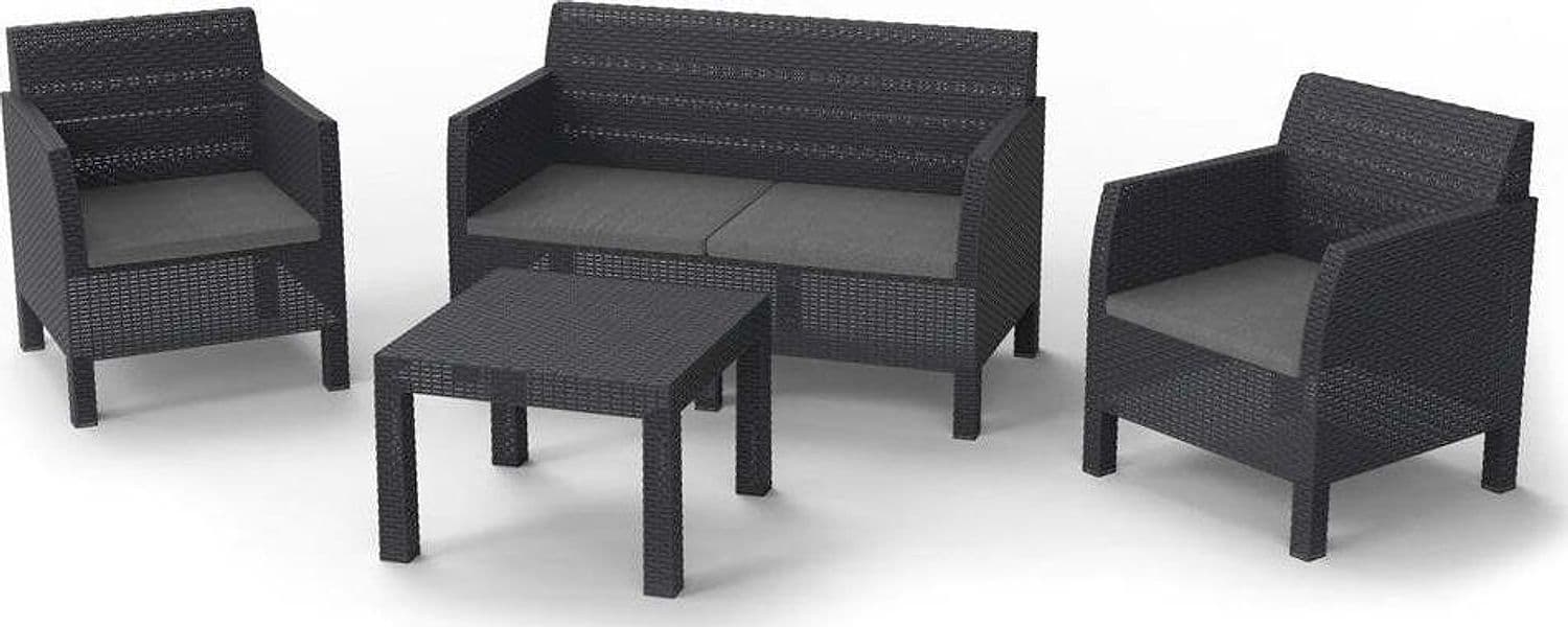Salottino 4 Posti Matilde Antracite in Propilene 1 Divanetto 122x65x76 Cm 2 Poltrone 63x65x76 Cm 1 Tavolo 58x58x41 Cm Arredo Da Esterno Giardino e giardinaggio/Arredamento da giardino e accessori/Set di mobili Max Casa - Brugherio, Commerciovirtuoso.it