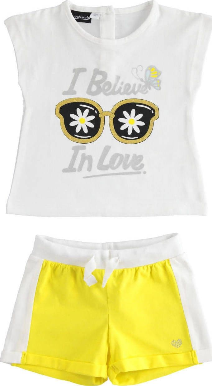 SARABANDA Completo t-shirt e short con diverse fantasie per bambina 1871273700 12737 Completino Bimba Estate Giallo Bianco Abbigliamento Sanitaria Gioia del Bimbo - Villa San Giovanni, Commerciovirtuoso.it