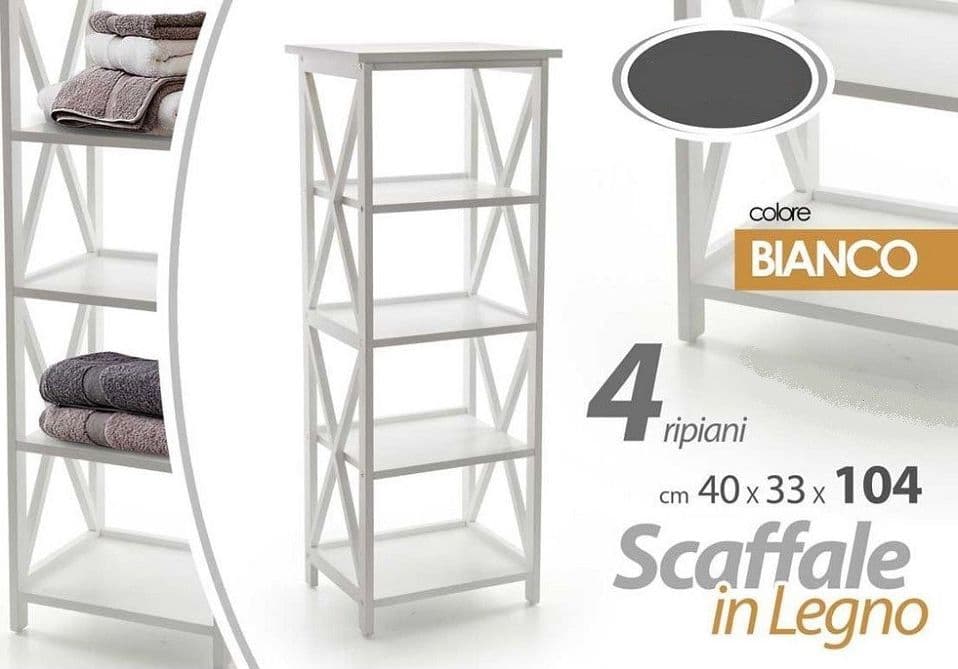 Scaffale Mobile A 4 Ripiani Mensole In Legno Colore Bianco 40x33x104 Cm 788253 Fai da te/Organizzazione casa e magazzini/Scaffalature Trade Shop italia - Napoli, Commerciovirtuoso.it