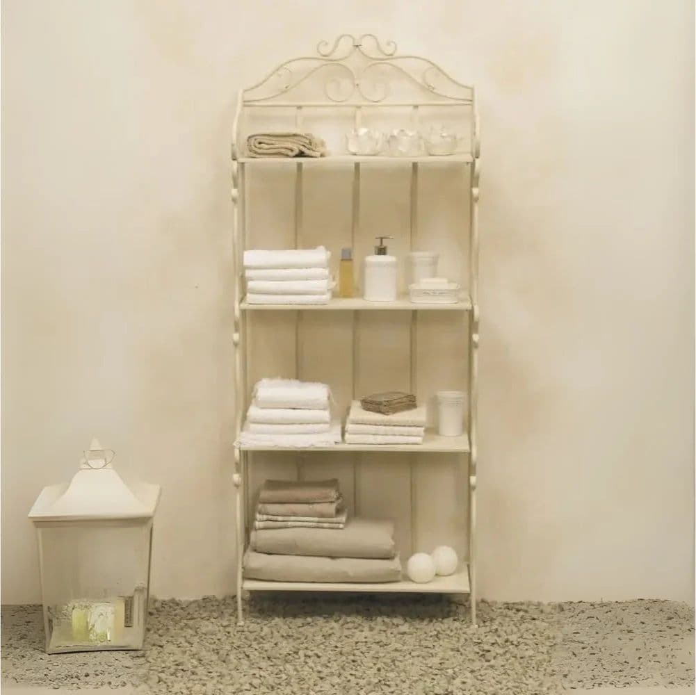Scaffale Da Terra Stile Provenzale Ferro Bianco Intagliato 4 Ripiani in Librerie Shopbagno.it - Roma, commercioVirtuoso.it