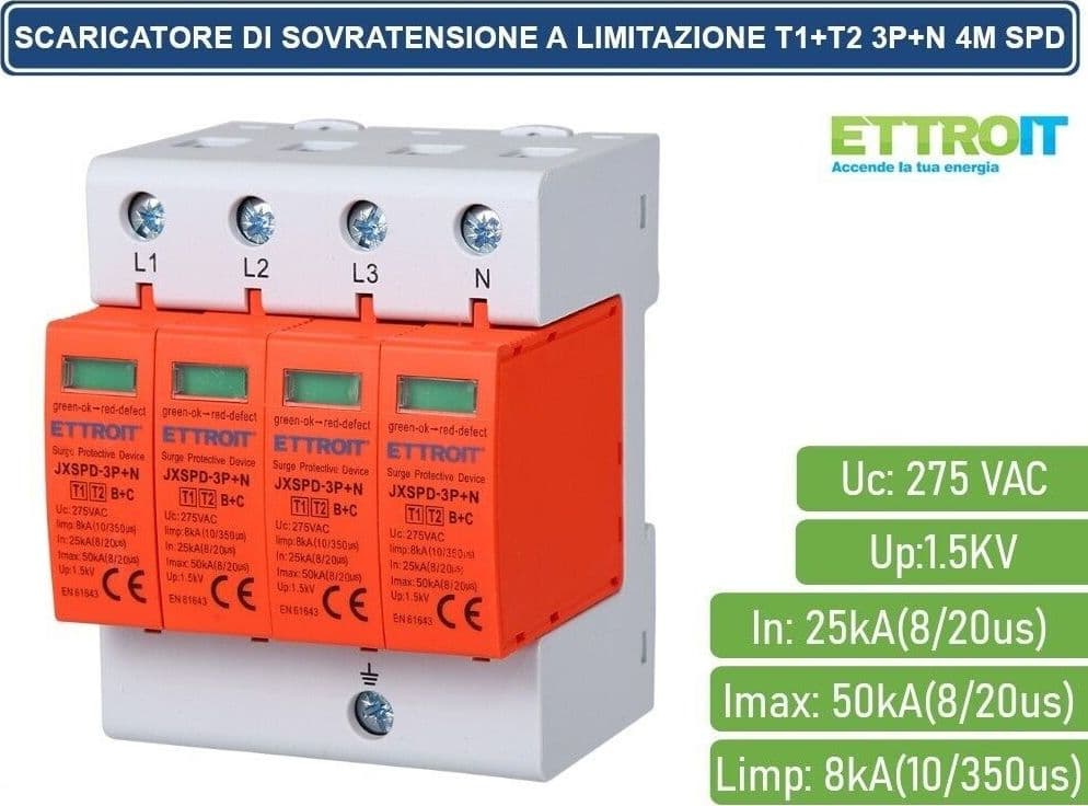 SCARICATORE-LIMITATORE-DI-SOVRATENSIONE-4-MODULI-TIPO-T1+T2-3P+N-25KA-50KA-SPD