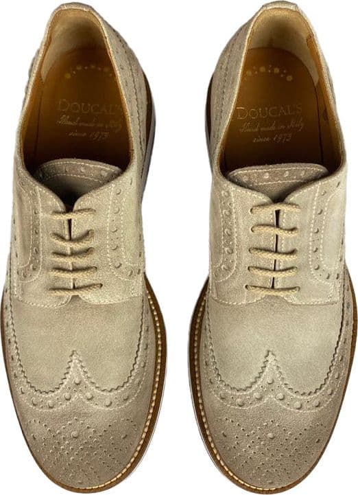 Scarpa uomo Doucal's - Derby Stringate Brogue Scamosciate colore daino in Scarpe stringate basse Couture - Sestu, commercioVirtuoso.it