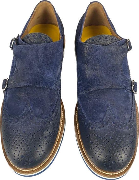 Scarpa uomo Doucal's - Doppia fibbia Brogue con fiore in punta Pelle scamosciata Colore Blu in Scarpe stringate basse Couture - Sestu, commercioVirtuoso.it
