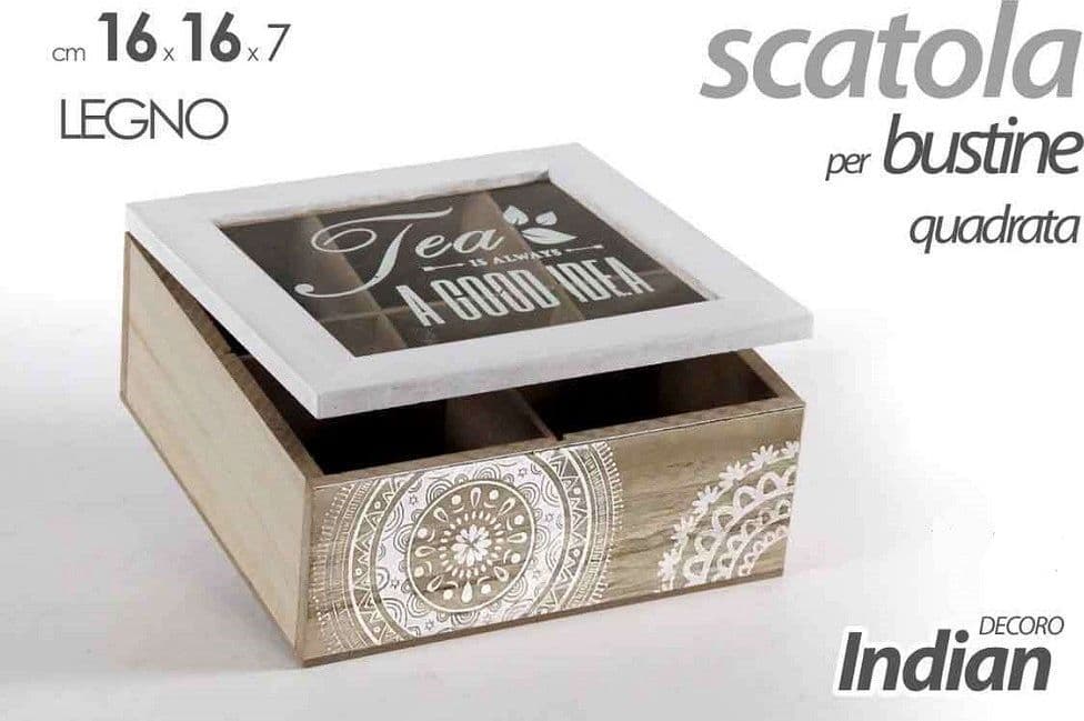 Scatola Porta Oggetti Bustine The Tisane Cialde 16x16x7cm In Legno Indian 739507 Casa e cucina/Organizzazione interni/Organizzazione bagno/Barattoli Trade Shop italia - Napoli, Commerciovirtuoso.it