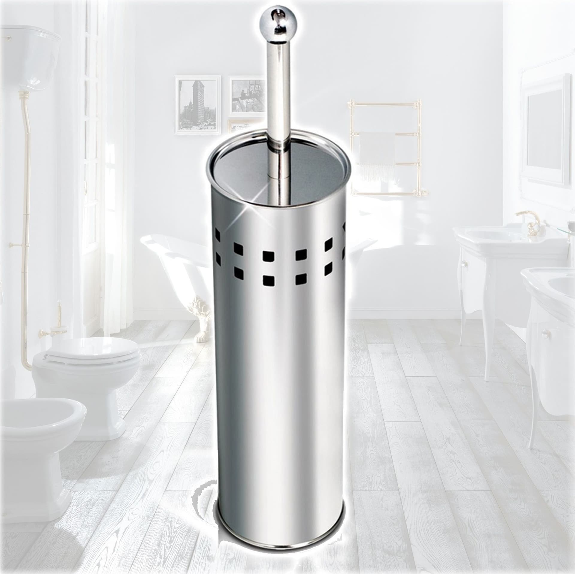 SCOPINO DA BAGNO CON SETOLE IN PLASTICA BIANCA E PORTASCOPINO IN METALLO Trade Shop italia - Napoli, Commerciovirtuoso.it