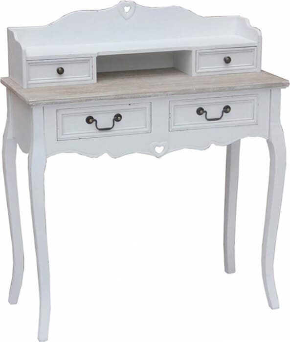 Scrittoio-con-4-cassetti-in-legno-di-paulownia-shabby-chic-87x38x103-Bianco-Milani-Home