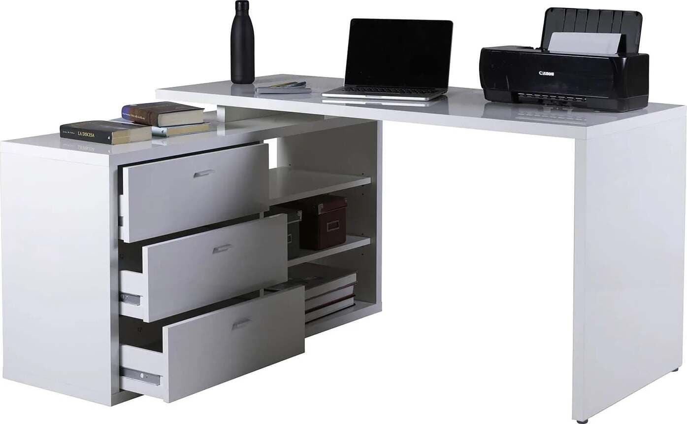 Scrivania bianca Angolare 140 cm per ufficio e stanzetta, lineare con 3 Cassetti e 3 Ripiani Casa e cucina/Arredamento/Studio/Scrivanie e postazioni di lavoro/Scrivanie Decor Space - Altamura, Commerciovirtuoso.it