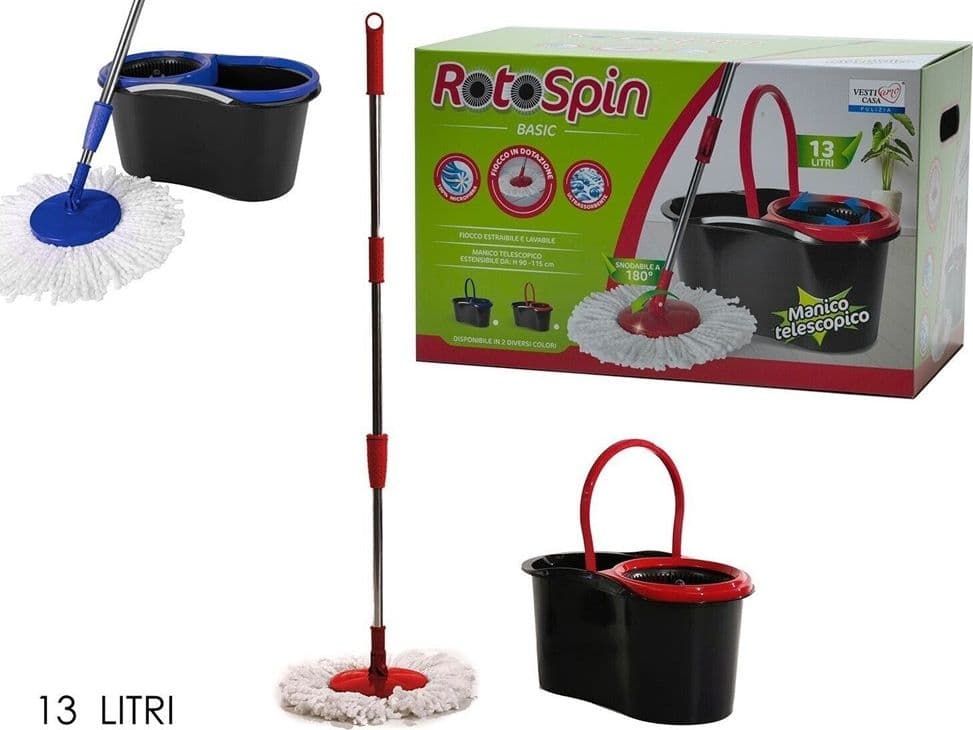 SECCHIO MOCIO ROTO SPIN ROTANTE DOPPIA ROTAZIONE MANICO TELESCOPICO CESTELLO 13LT in Mop bagnato e asciutto Trade Shop italia - Napoli, commercioVirtuoso.it