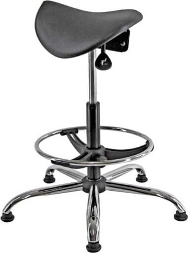 Sedia tecnica a sella E19W - con poggiapiedi telescopico - piedini in gomma - nero-acciaio - Unisit Casa e cucina/Arredamento/Studio/Sedie e Sgabelli/Sedie da scrivania Eurocartuccia - Pavullo, Commerciovirtuoso.it