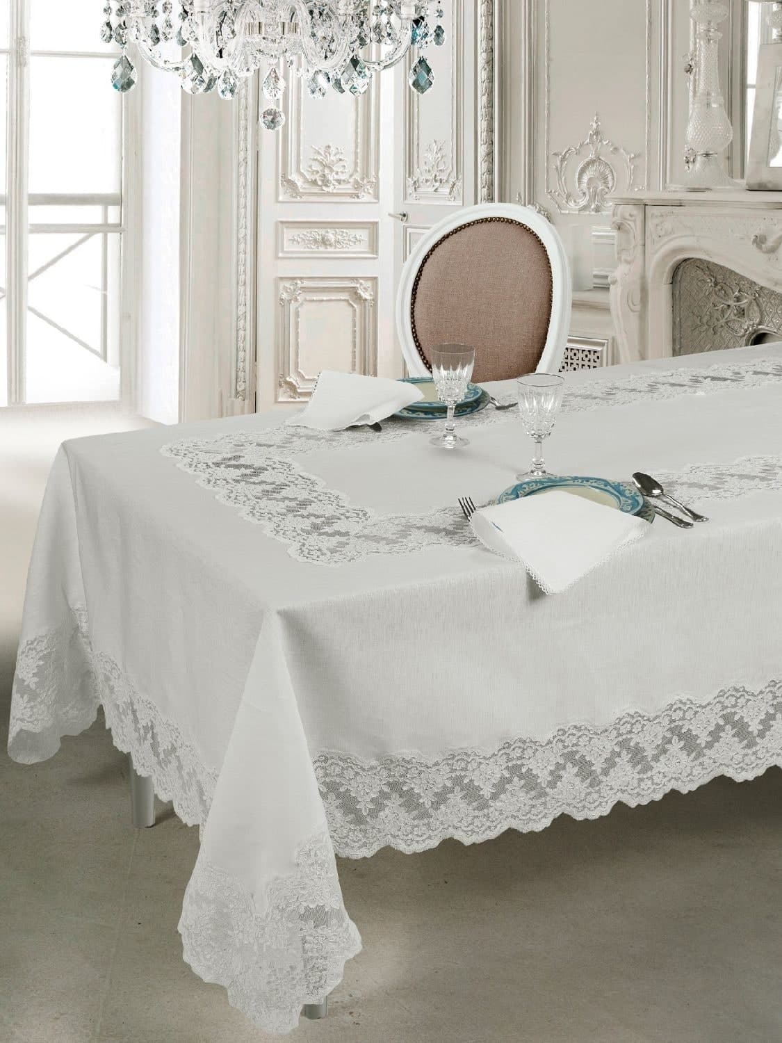 Servizio da tavola da 12 posti 100% lino con pizzo rebrodè art.Gioiello Made in Italy Casa e cucina/Tessili per la casa/Tessili da cucina/Tovaglie Biancheria Arredo Home - Nola, Commerciovirtuoso.it