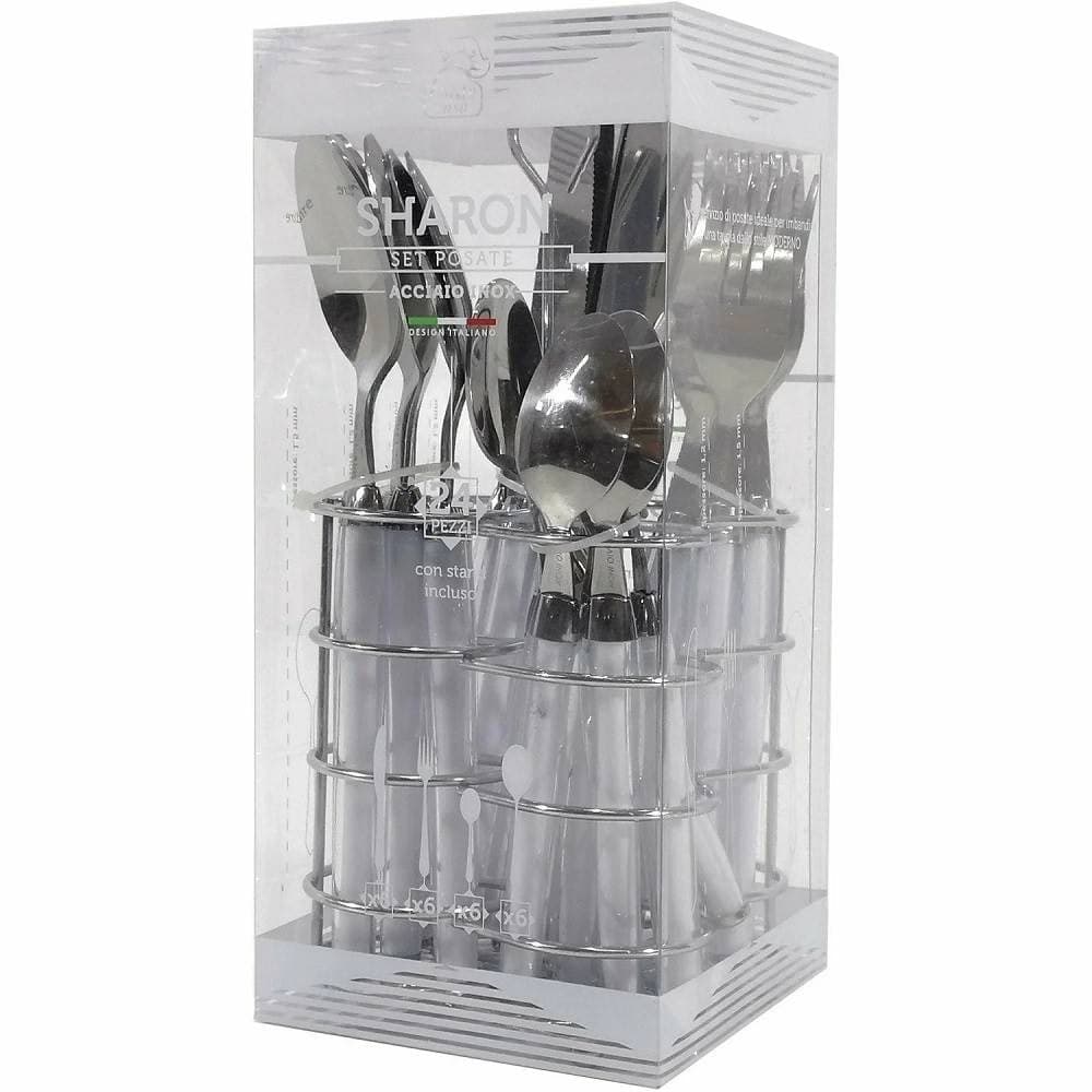 Servizio Posate 24 Pezzi Bianco In Acciaio Inox Con Stand Sharon Tavola Cucina Casa e cucina/Stoviglie/Posate/Set di posate/Set di posate miste Trade Shop italia - Napoli, Commerciovirtuoso.it
