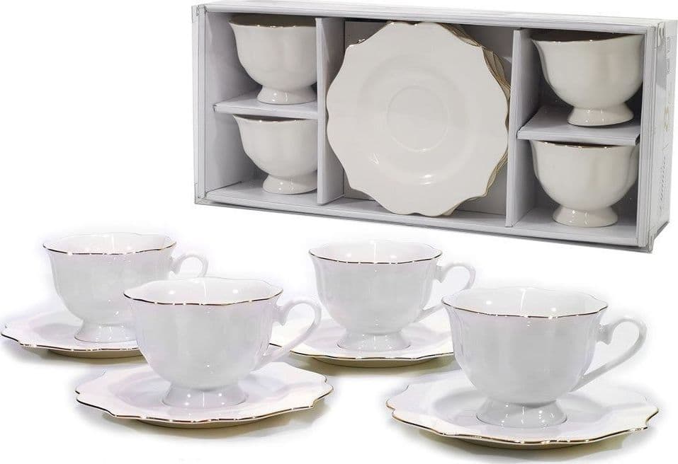 SERVIZIO TE' 4 PIATTINI + 4 TAZZE 16 CL MODELLO LYANNA FINE PORCELLANA BIANCA in Set di tazza e piattino Trade Shop italia - Napoli, commercioVirtuoso.it