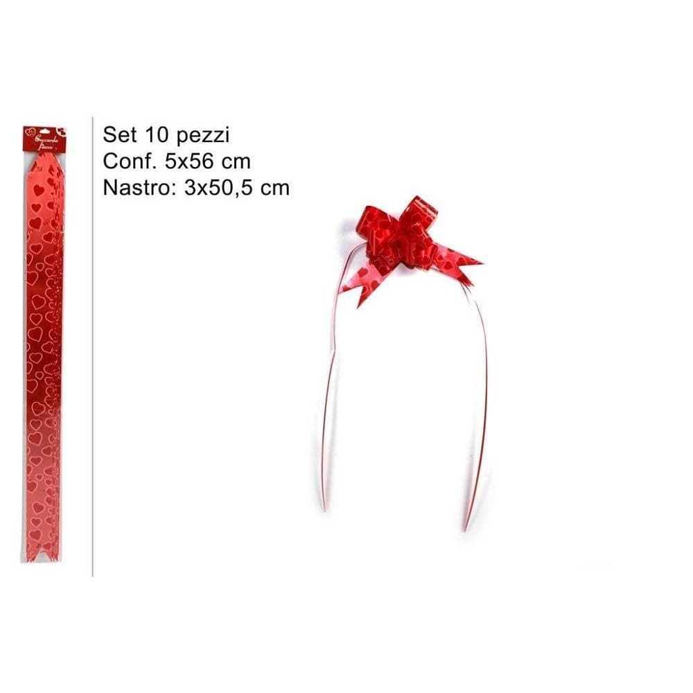 Set-10-Pezzi-Coccarda-Fiocco-Con-Cuori-Rossi-Nastro-Autotiranti-50,5-X-3-Cm
