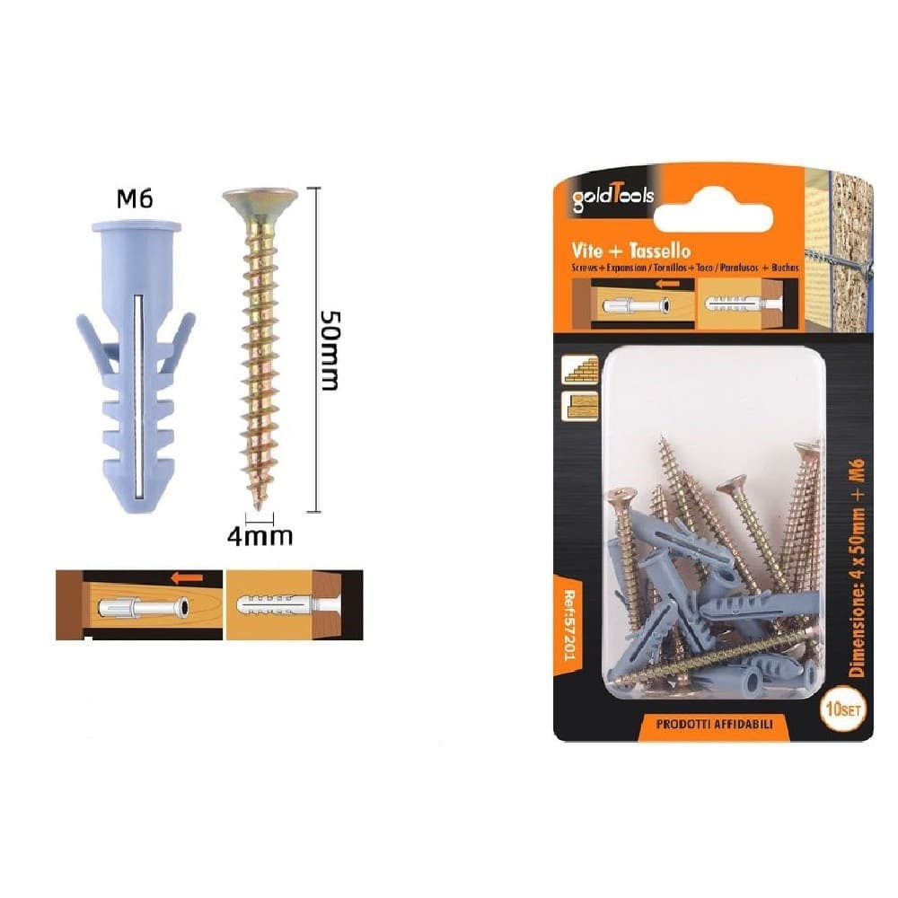 Set 10 Pezzi Viti Vite 4 X 50 Mm + Tasselli Con Alette Tassello M6 Fischer 57201 Fai da te/Ferramenta/Chiodi viti ed elementi di fissaggio/Kit di bulloni e dadi Trade Shop italia - Napoli, Commerciovirtuoso.it