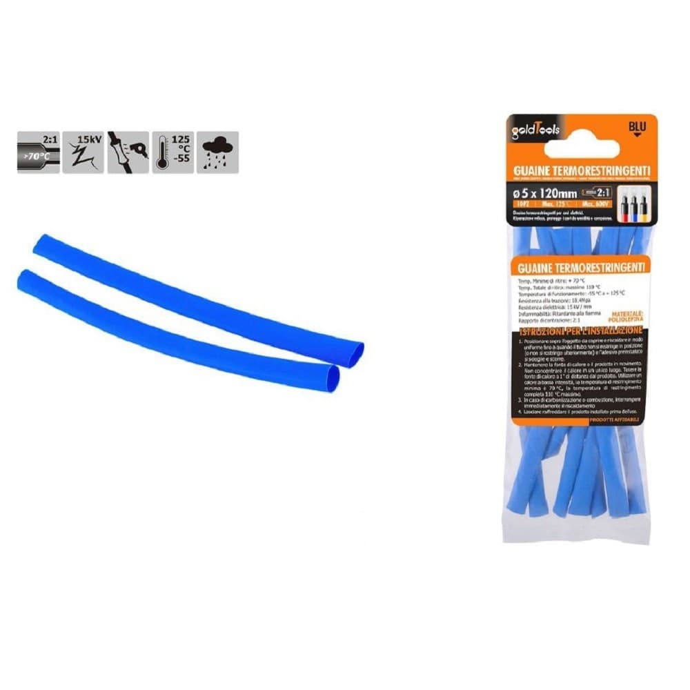 Set 10 Pz Guaine Termorestringenti Termoretrattili Blu 5 X 120 Mm Per Cavi 57078 Fai da te/Materiale elettrico/Gestione del cavo/Guaine per cavi Trade Shop italia - Napoli, Commerciovirtuoso.it