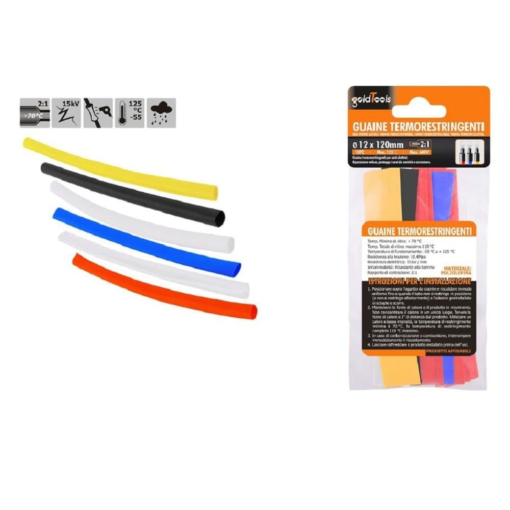 Set 10 Pz Guaine Termorestringenti Termoretrattili Colorate 12x120 Mm Cavi 57096 Fai da te/Materiale elettrico/Cablaggio di superficie/Tubi Trade Shop italia - Napoli, Commerciovirtuoso.it