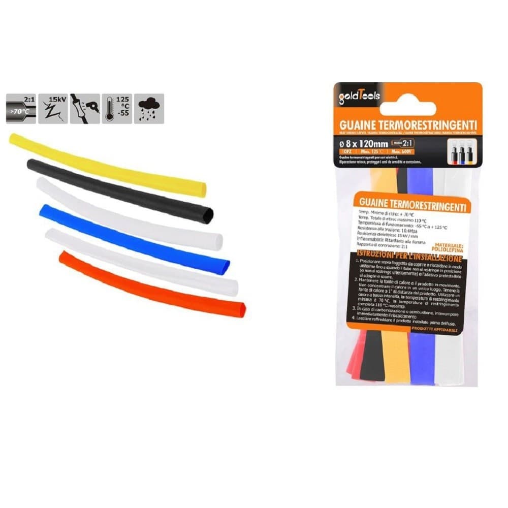 Set 10 Pz Guaine Termorestringenti Termoretrattili Colorate 8x120 Mm Cavi 57094 Fai da te/Materiale elettrico/Cablaggio di superficie/Tubi Trade Shop italia - Napoli, Commerciovirtuoso.it