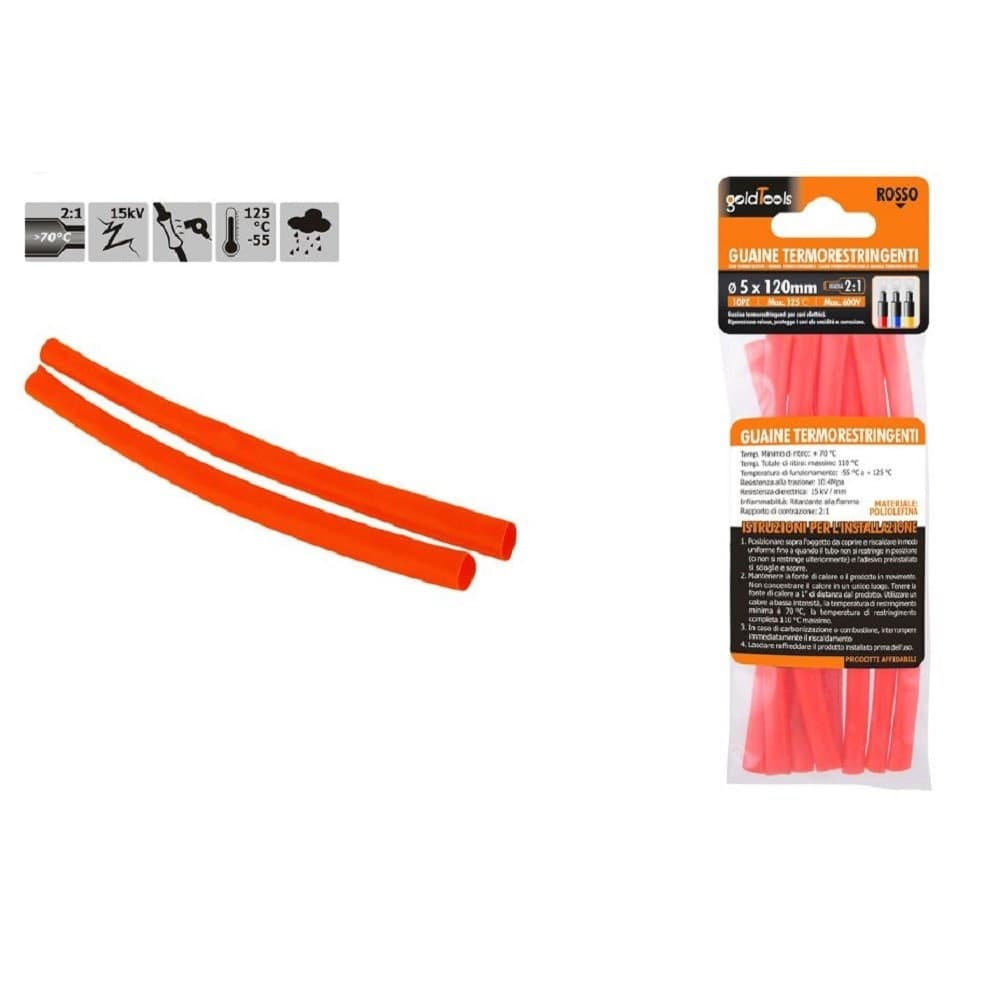 Set 10 Pz Guaine Termorestringenti Termoretrattili Rosse 5x120 Mm Per Cavi 57083 Fai da te/Materiale elettrico/Gestione del cavo/Guaine per cavi Trade Shop italia - Napoli, Commerciovirtuoso.it