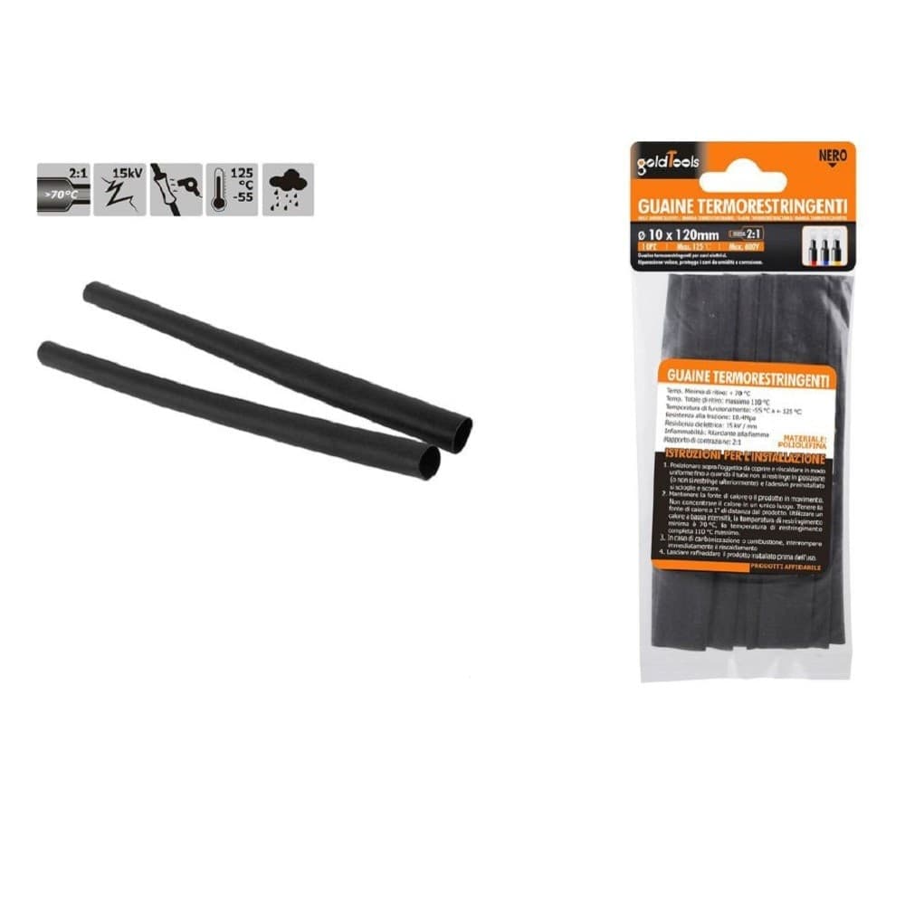 Set 10 Pz Guaine Termorestringenti Tubi Termoretrattili Neri 10x120mm Cavi 57065 Fai da te/Materiale elettrico/Gestione del cavo/Guaine per cavi Trade Shop italia - Napoli, Commerciovirtuoso.it