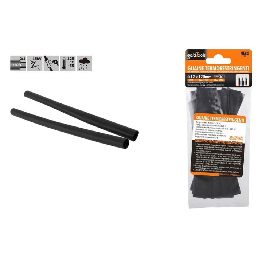 Set 10 Pz Guaine Termorestringenti Tubi Termoretrattili Neri 12x120mm Cavi 57066 Fai da te/Materiale elettrico/Gestione del cavo/Guaine per cavi Trade Shop italia - Napoli, Commerciovirtuoso.it