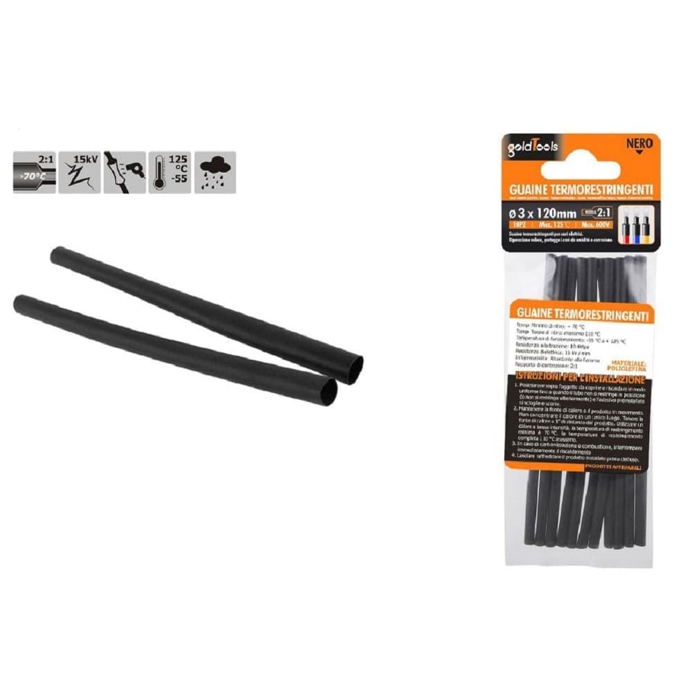 Set 10 Pz Guaine Termorestringenti Tubi Termoretrattili Neri 3x120mm Cavi 57062 Fai da te/Materiale elettrico/Gestione del cavo/Guaine per cavi Trade Shop italia - Napoli, Commerciovirtuoso.it