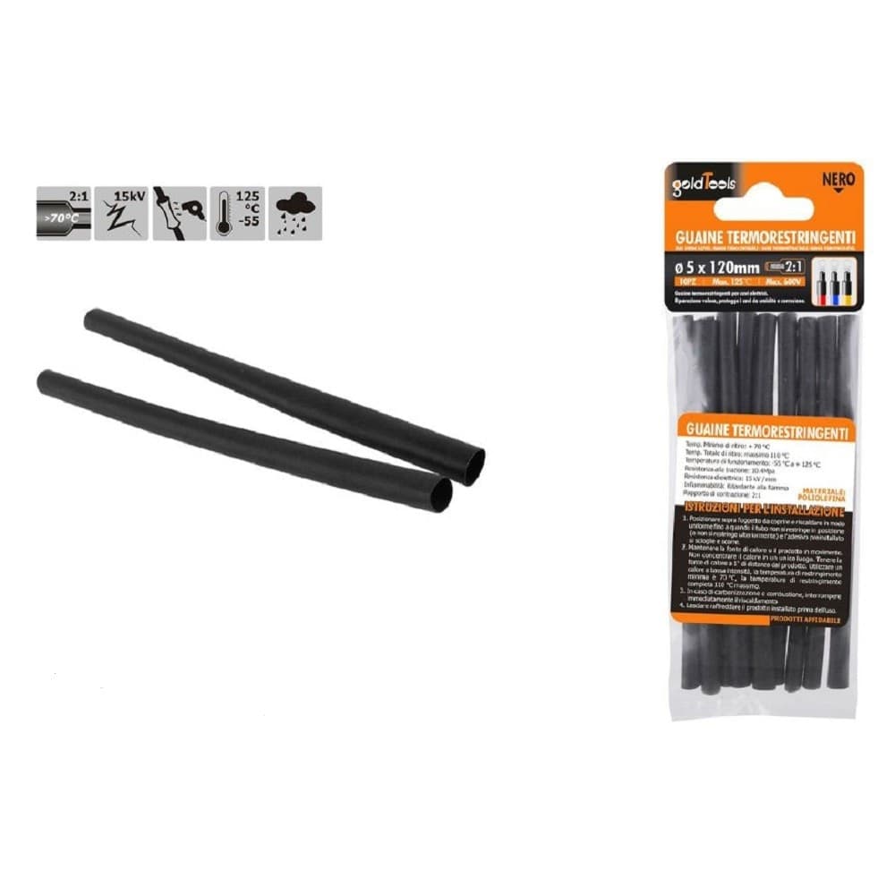 Set 10 Pz Guaine Termorestringenti Tubi Termoretrattili Neri 5x120 Mm Cavi 57063 Fai da te/Materiale elettrico/Gestione del cavo/Guaine per cavi Trade Shop italia - Napoli, Commerciovirtuoso.it