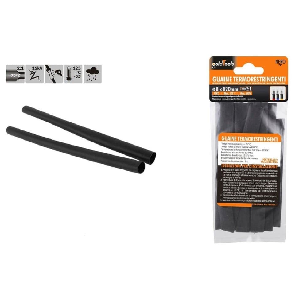 Set 10 Pz Guaine Termorestringenti Tubi Termoretrattili Neri 8x120 Mm Cavi 57064 Fai da te/Materiale elettrico/Gestione del cavo/Guaine per cavi Trade Shop italia - Napoli, Commerciovirtuoso.it