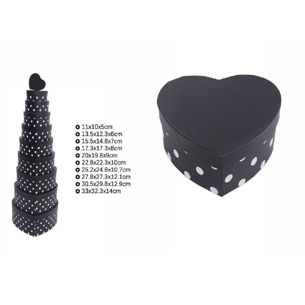 Set 10 Pz Scatole Box Regali Varie Misure Matrioska Forma Cuore Nero Pois 71954 Casa, arredamento e bricolage > Prodotti per Feste Trade Shop italia - Napoli, Commerciovirtuoso.it