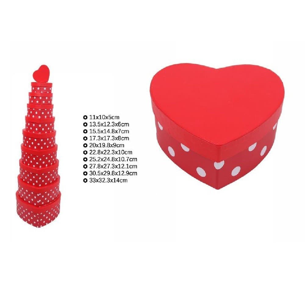 Set 10 Pz Scatole Box Regali Varie Misure Matrioska Forma Cuore Rosso Pois 71953 Casa, arredamento e bricolage > Prodotti per Feste Trade Shop italia - Napoli, Commerciovirtuoso.it