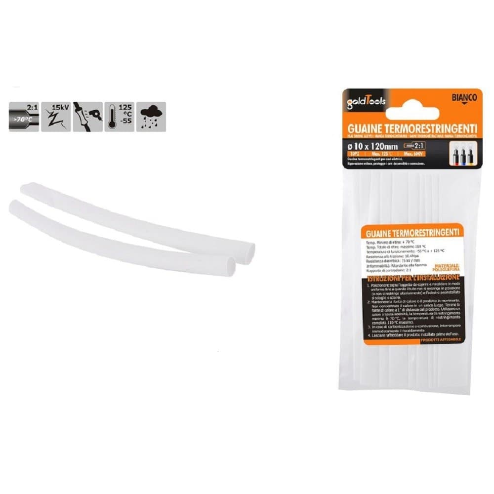 Set 10pz Guaine Termorestringenti Termoretrattili Bianche 10 X 120 Mm Cavi 57070 Fai da te/Materiale elettrico/Gestione del cavo/Guaine per cavi Trade Shop italia - Napoli, Commerciovirtuoso.it