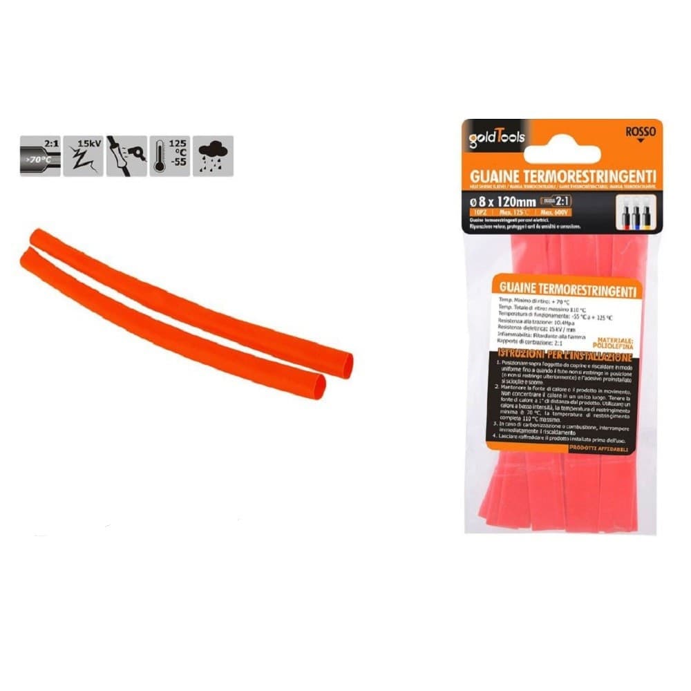 Set 10pz Guaine Termorestringenti Termoretrattili Rosse 8x120 Mm Per Cavi 57084 Fai da te/Materiale elettrico/Gestione del cavo/Guaine per cavi Trade Shop italia - Napoli, Commerciovirtuoso.it