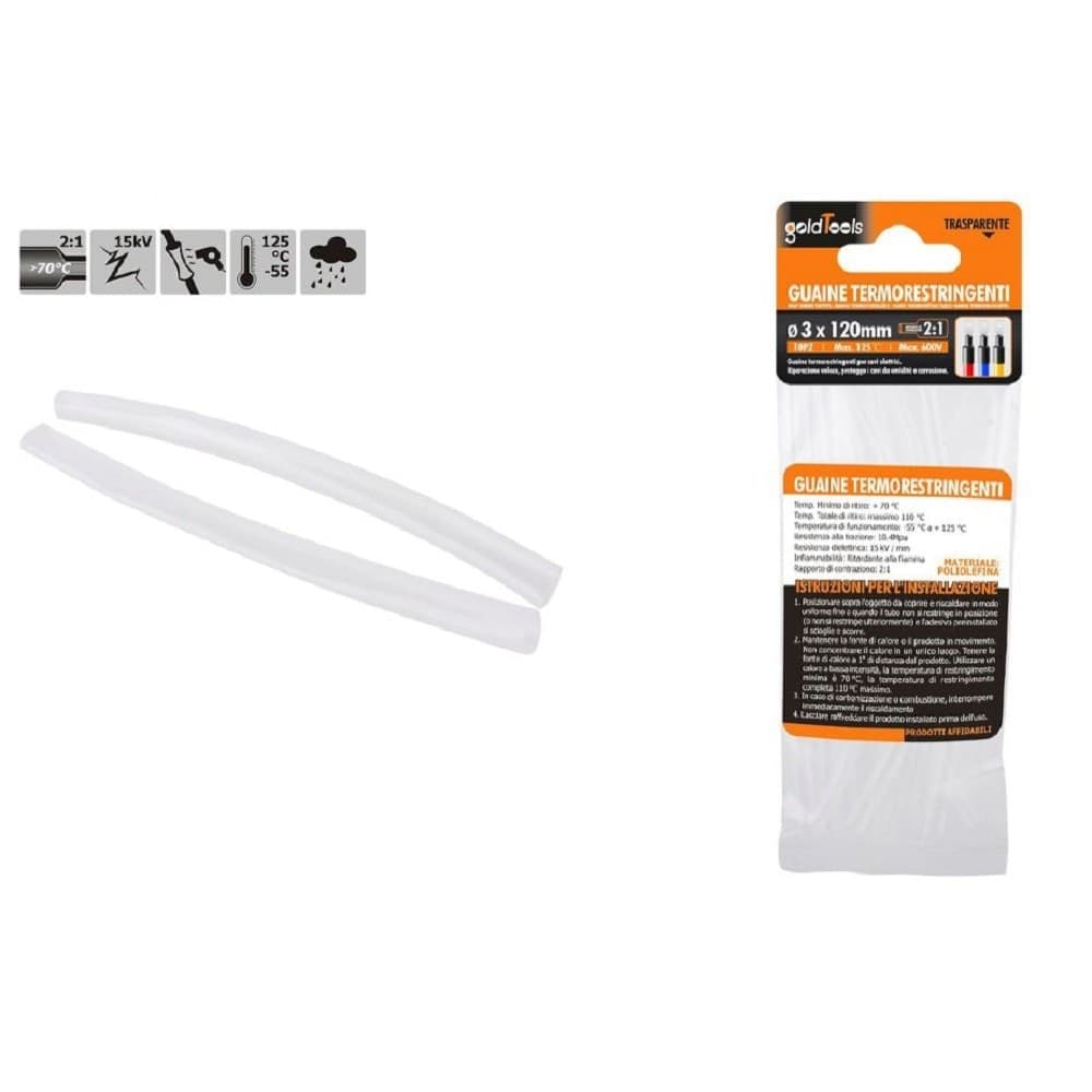 Set 10pz Guaine Termorestringenti Termoretrattili Trasparenti 3x120mm Cavi 57072 Fai da te/Materiale elettrico/Gestione del cavo/Guaine per cavi Trade Shop italia - Napoli, Commerciovirtuoso.it
