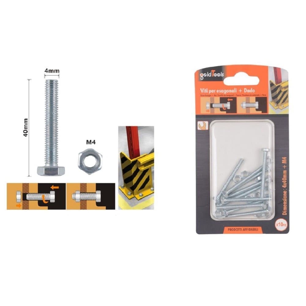 Set 10pz Vite Viti Per Esterno A Testa Esagonali 4 X 40mm Con Dadi Dado M4 90907 Fai da te/Ferramenta/Chiodi viti ed elementi di fissaggio/Kit di bulloni e dadi Trade Shop italia - Napoli, Commerciovirtuoso.it