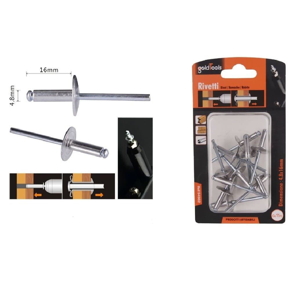 Set 11 Pezzi Rivetti Rivetto 4.8 X 16 Mm Accessori Bricolage Ferramenta 94982 Fai da te/Ferramenta/Chiodi viti ed elementi di fissaggio/Rivetti/Rivetti pieni Trade Shop italia - Napoli, Commerciovirtuoso.it
