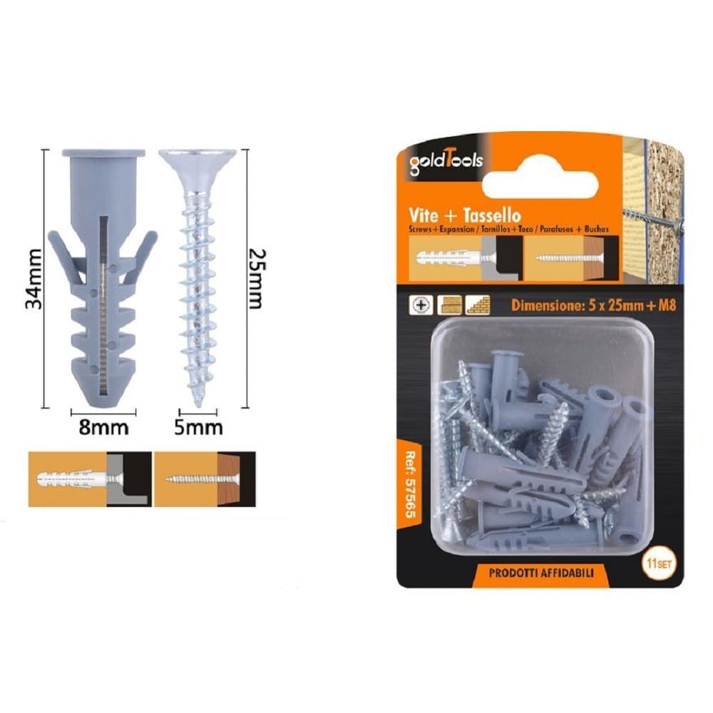 Set 11pz Viti Vite Croce 5x25mm + Tasselli Con Alette Tassello M8 Fischer 57565 Fai da te/Ferramenta/Chiodi viti ed elementi di fissaggio/Viti/Viti a spalla Trade Shop italia - Napoli, Commerciovirtuoso.it