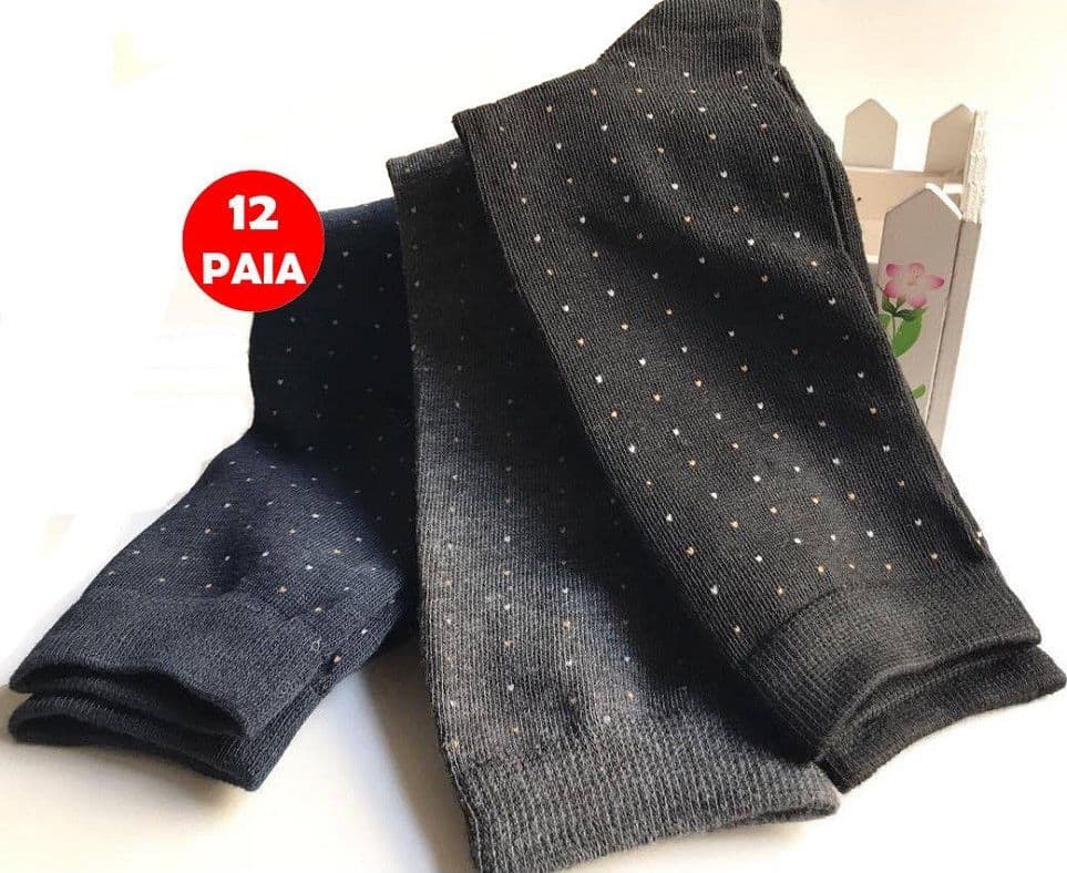 SET 12 PAIA CALZE CALZINI A POIS UOMO A META POLPACCIO IN COTONE CALDO TG 40/46