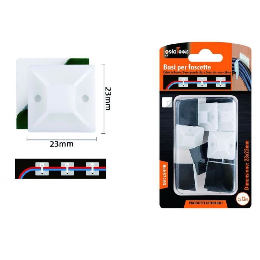 Set 12 Pezzi Basi Per Fissaggio Fascette Passante Supporto Adesivo 23x23mm 57193 Fai da te/Materiale elettrico/Gestione del cavo/Stringicavi Trade Shop italia - Napoli, Commerciovirtuoso.it