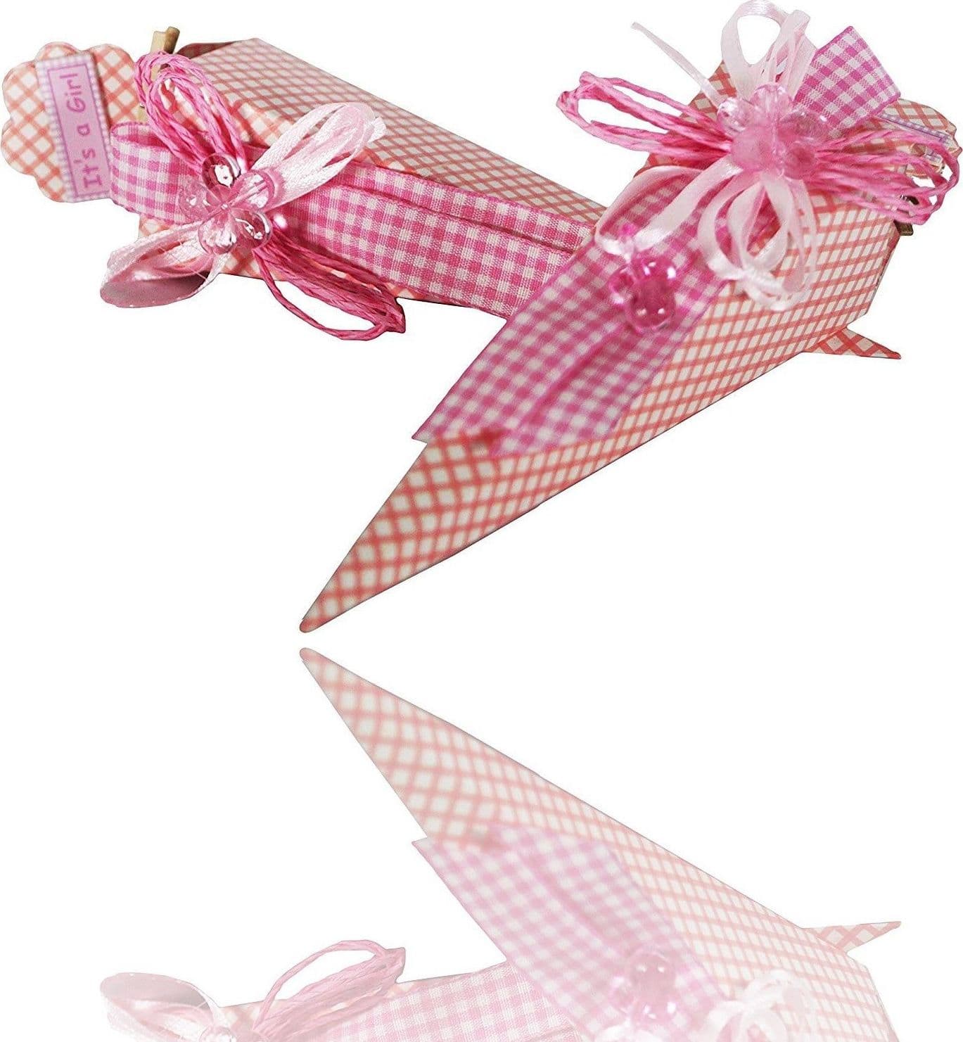 SET 12 PEZZI BOMBONIERA CONO SCATOLINE ROSA POIS 4X4X19 CM BOMBONIERE