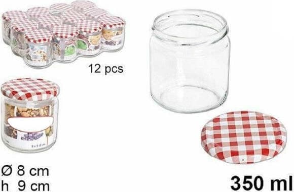 SET 12 PEZZI CONTENITORE BARATTOLO IN VETRO CON COPERCHIO BARATTOLINI 350ML