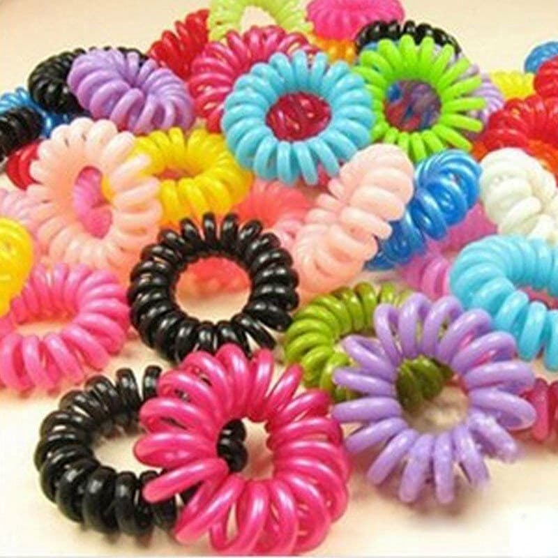 SET 12 PEZZI MOLLE CAPELLI MODELLO FILO TELEFONO COLORATE RAGAZZE BAMBINE