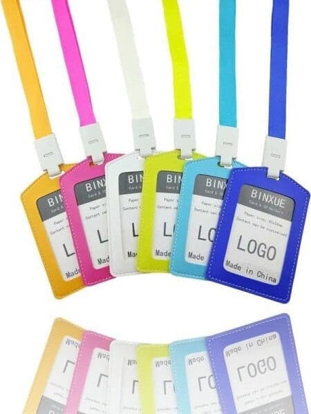 SET 12 PEZZI PORTABADGE PORTA BAGE TESSERINO COLORATO CON LACCETTO COLLO