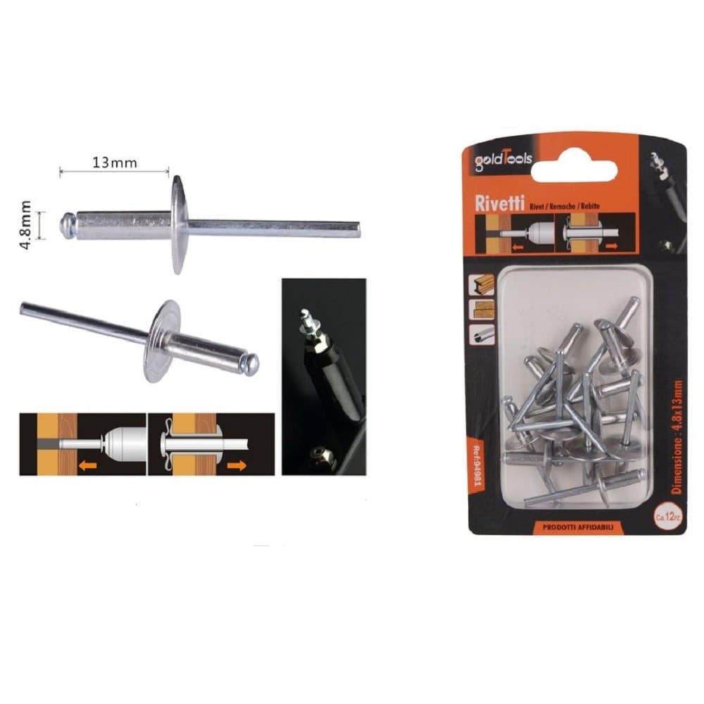 Set 12 Pezzi Rivetti Rivetto 4.8 X 13mm Accessori Per Bricolage Ferramenta 94981 Fai da te/Ferramenta/Chiodi viti ed elementi di fissaggio/Rivetti/Rivetti pieni Trade Shop italia - Napoli, Commerciovirtuoso.it