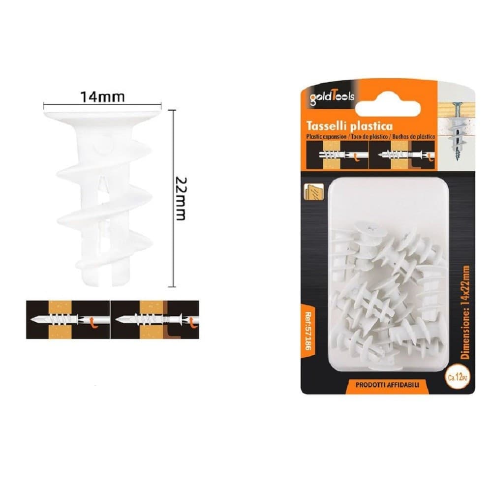 Set 12 Pezzi Tasselli In Plastica Tassello Fischer Fissaggio Viti 14x22 Mm 57186 Fai da te/Ferramenta/Chiodi viti ed elementi di fissaggio/Tasselli/Tasselli a espansione Trade Shop italia - Napoli, Commerciovirtuoso.it