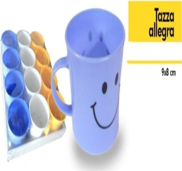 SET 12 PEZZI TAZZA ALLEGRA TAZZONE SMILE COLORATE PLASTICA LATTE COLAZIONE